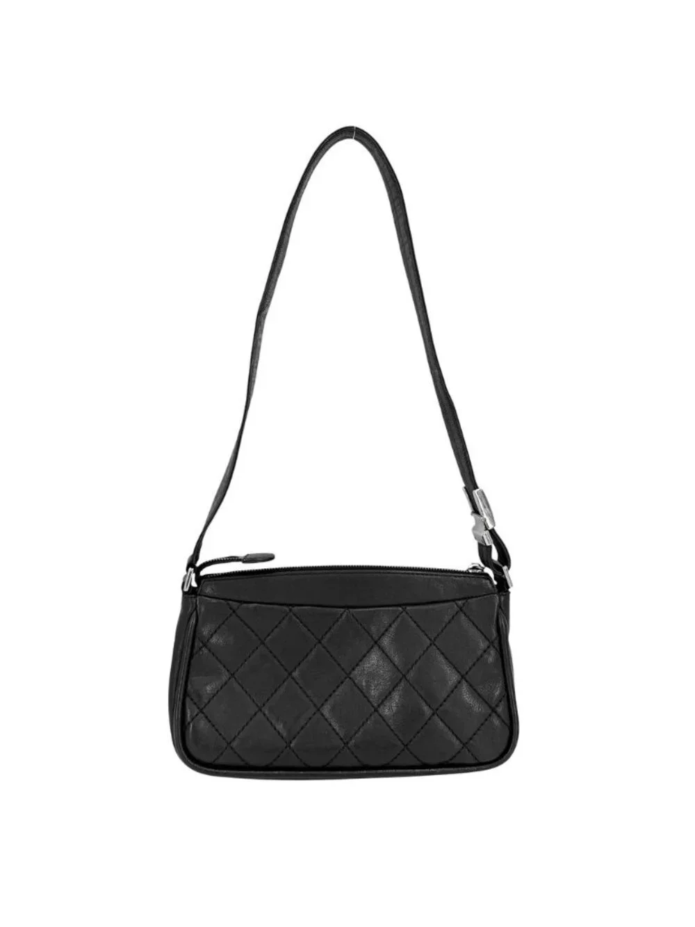 Chanel Shoulder Bag CC Logo Quilted Leather Black Silver